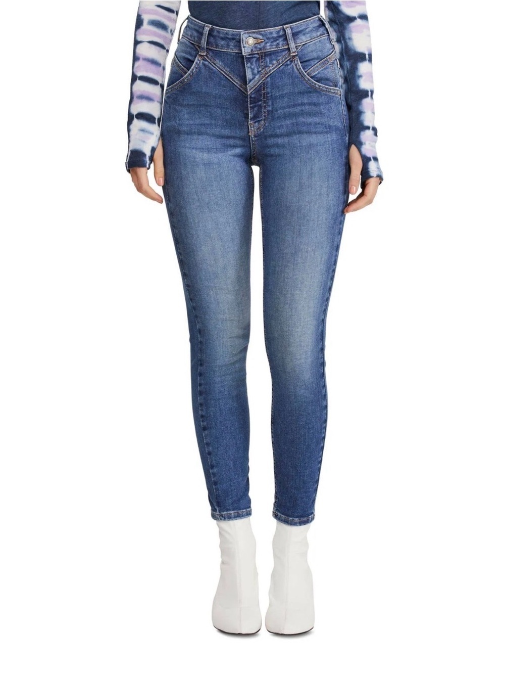 Free People Riley Seamed Skinny Jeans Medium Wash Western Yoke Size 27